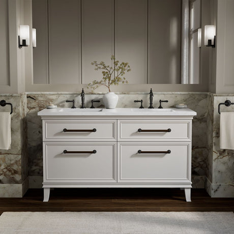 Artifacts™ 60" bathroom vanity cabinet with sinks and quartz top