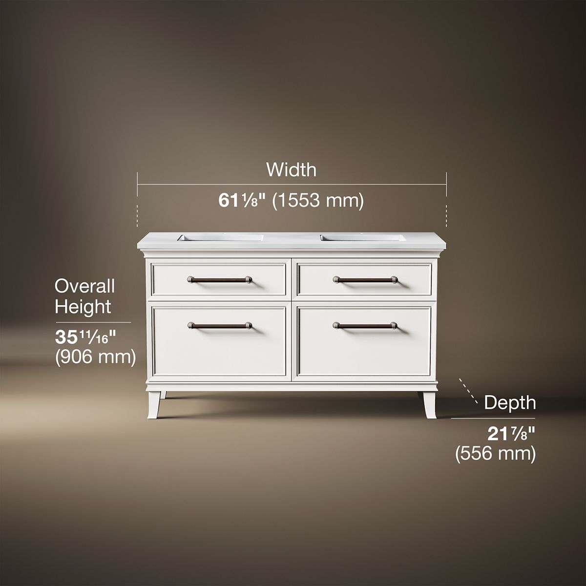 Artifacts™ 60" bathroom vanity cabinet with sinks and quartz top