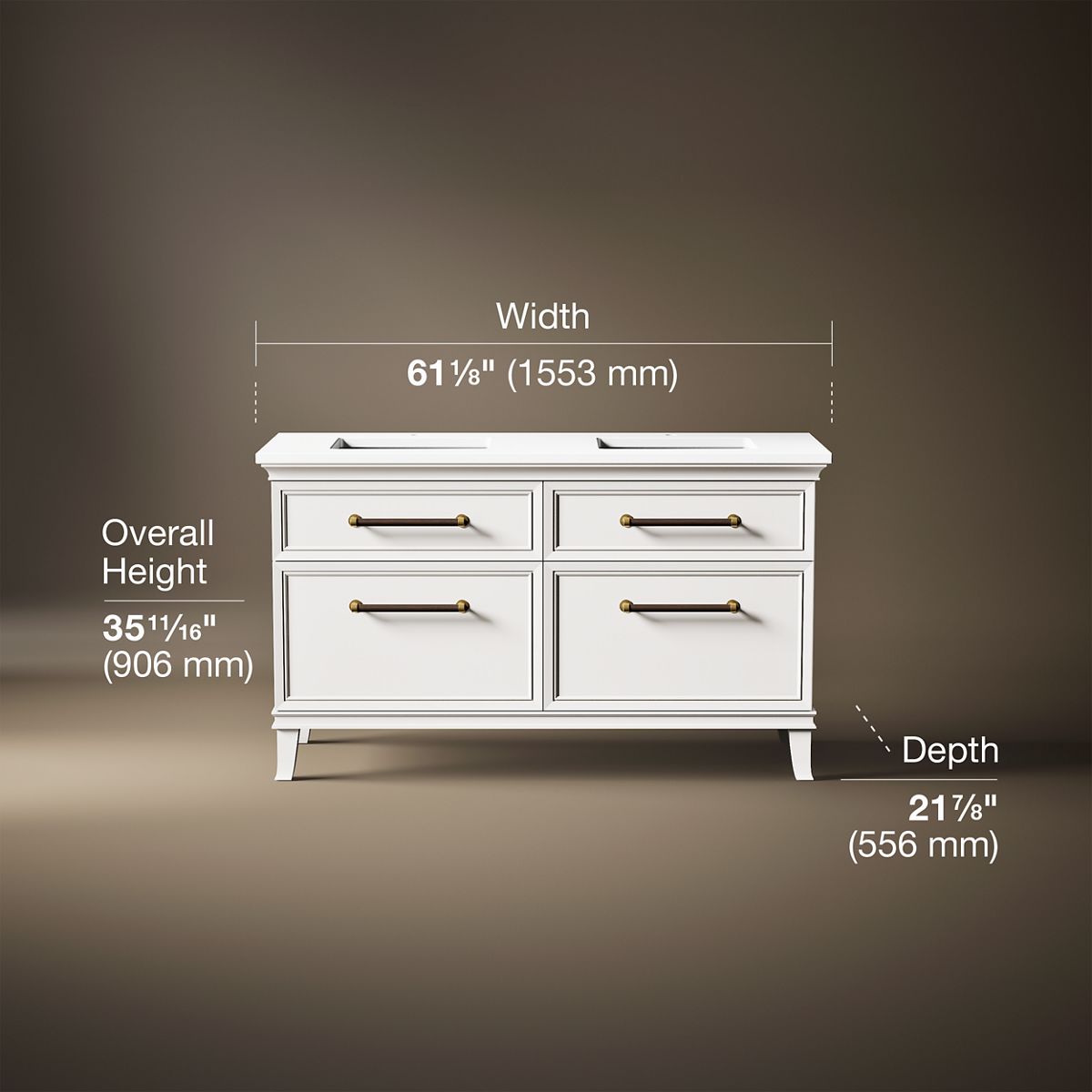 Artifacts™ 60" bathroom vanity cabinet with sinks and quartz top
