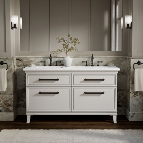 Artifacts™ 60" bathroom vanity cabinet with sinks and quartz top