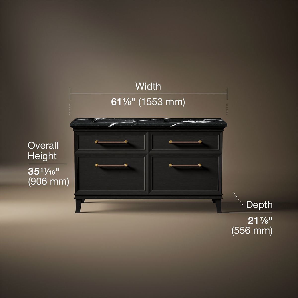 Artifacts™ 60" bathroom vanity cabinet with sinks and quartz top