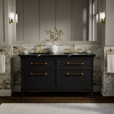 Artifacts™ 60" bathroom vanity cabinet with sinks and quartz top