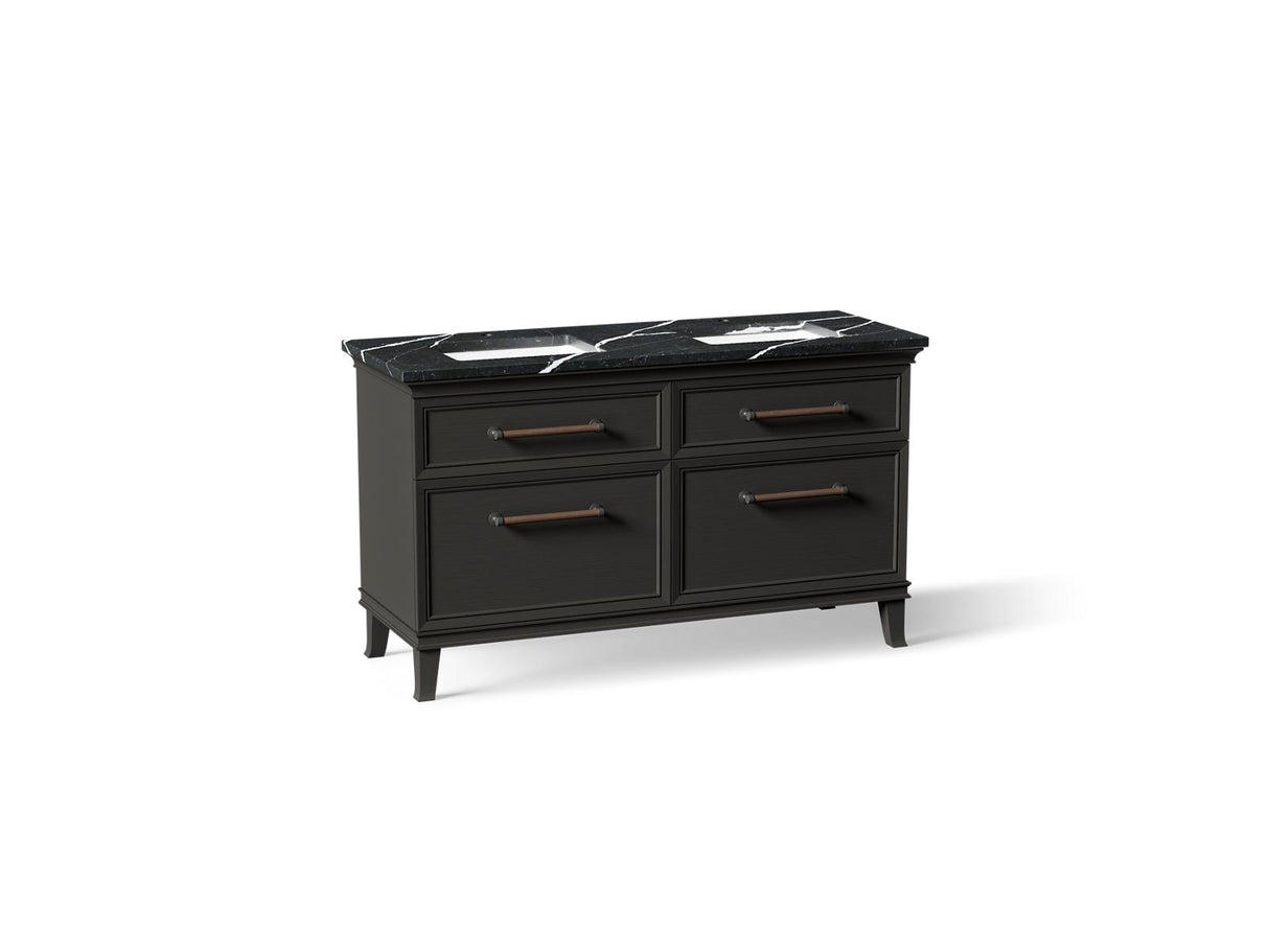 Artifacts™ 60" bathroom vanity cabinet with sinks and quartz top