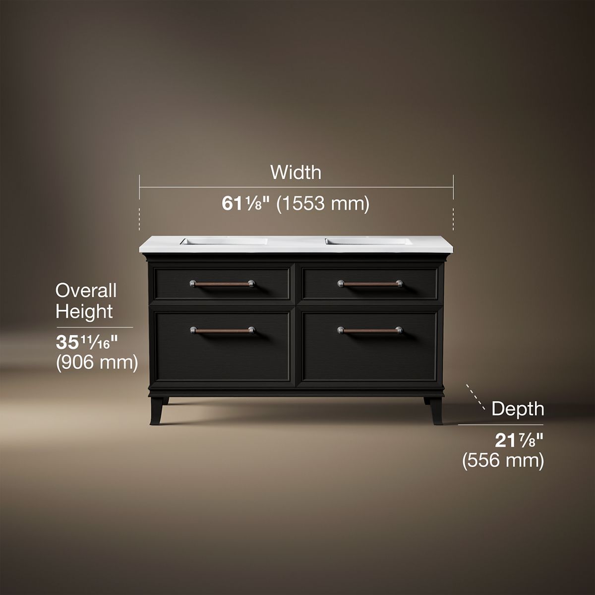 Artifacts™ 60" bathroom vanity cabinet with sinks and quartz top