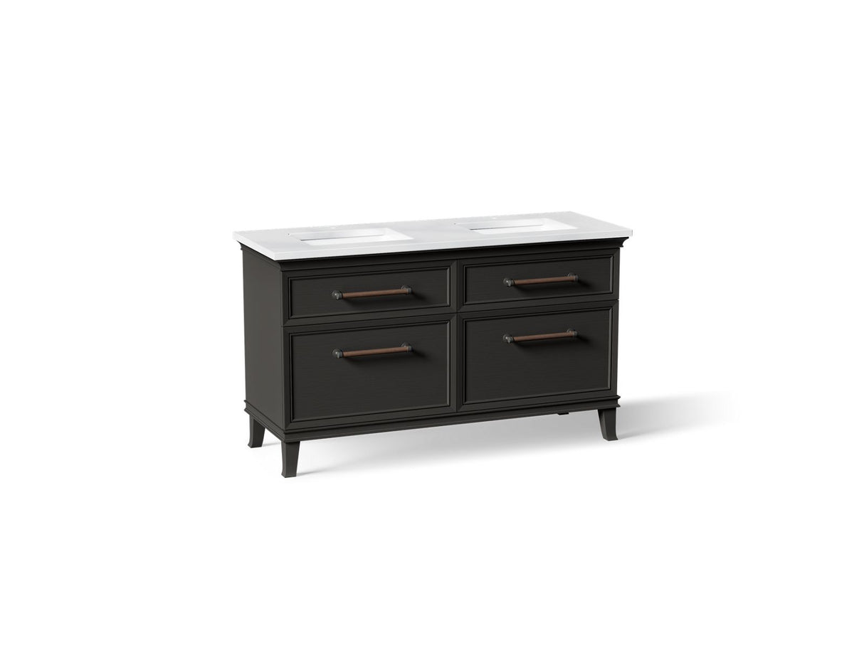 Artifacts™ 60" bathroom vanity cabinet with sinks and quartz top