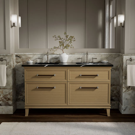 Artifacts™ 60" bathroom vanity cabinet with sinks and quartz top