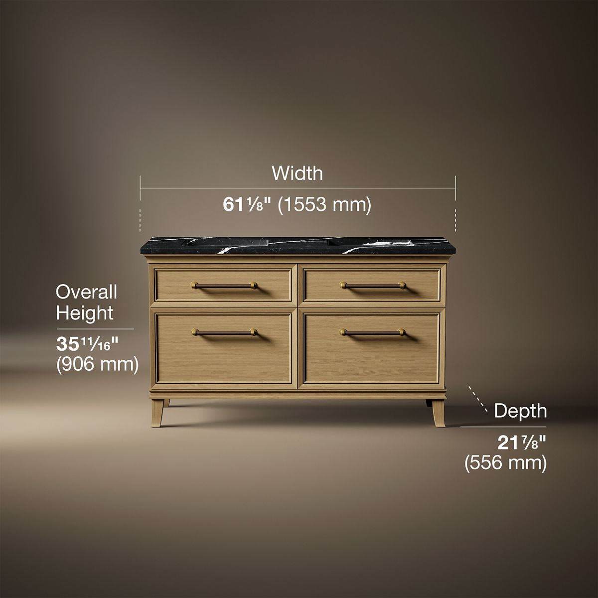Artifacts™ 60" bathroom vanity cabinet with sinks and quartz top