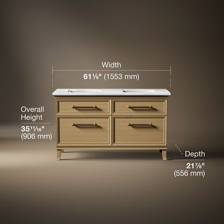 Artifacts™ 60" bathroom vanity cabinet with sinks and quartz top