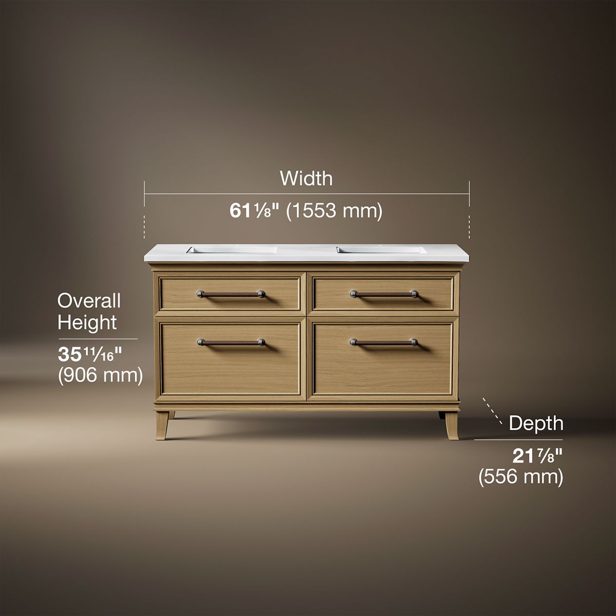 Artifacts™ 60" bathroom vanity cabinet with sinks and quartz top