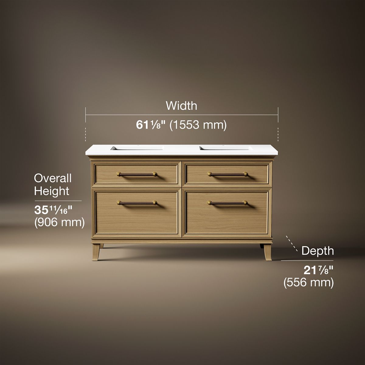 Artifacts™ 60" bathroom vanity cabinet with sinks and quartz top