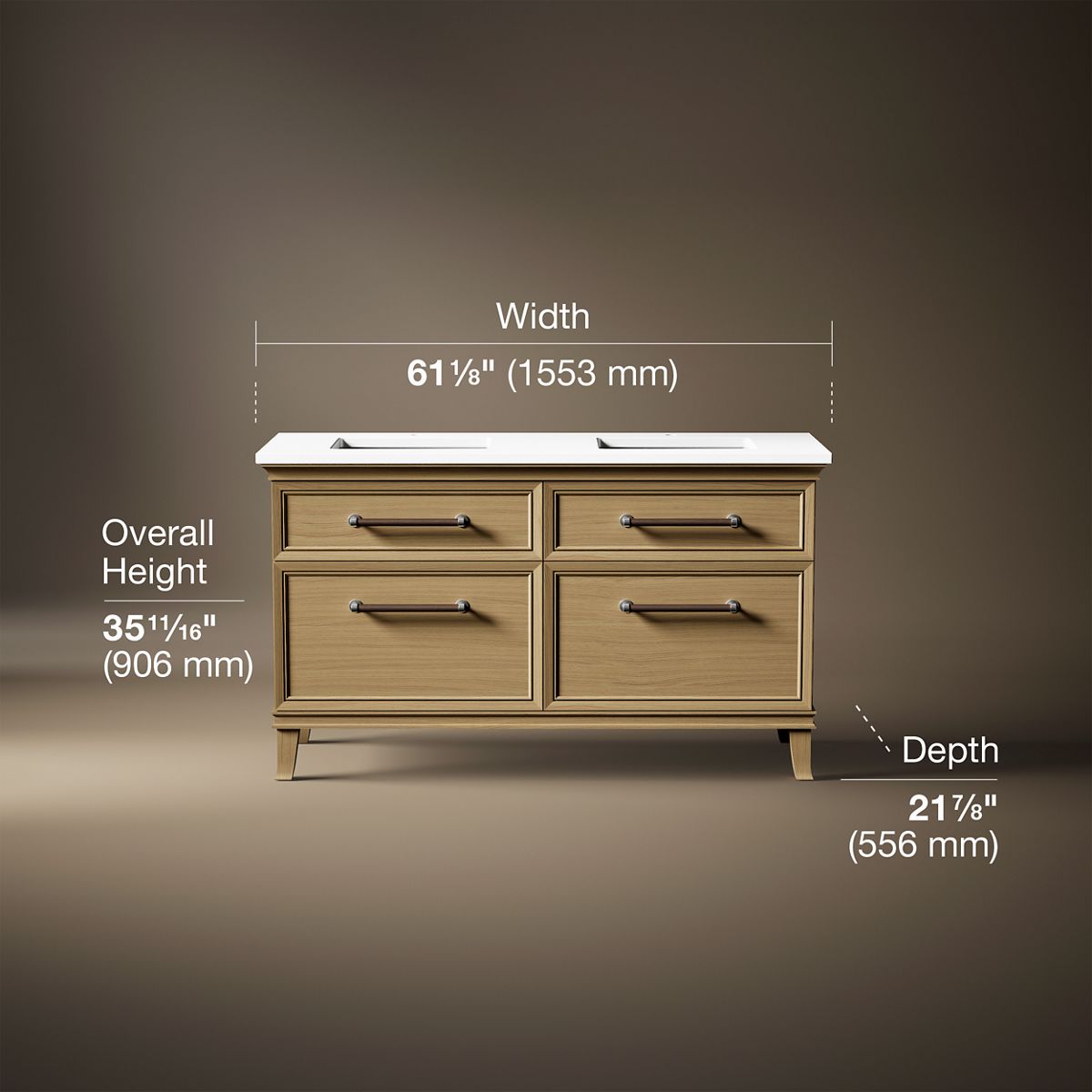 Artifacts™ 60" bathroom vanity cabinet with sinks and quartz top