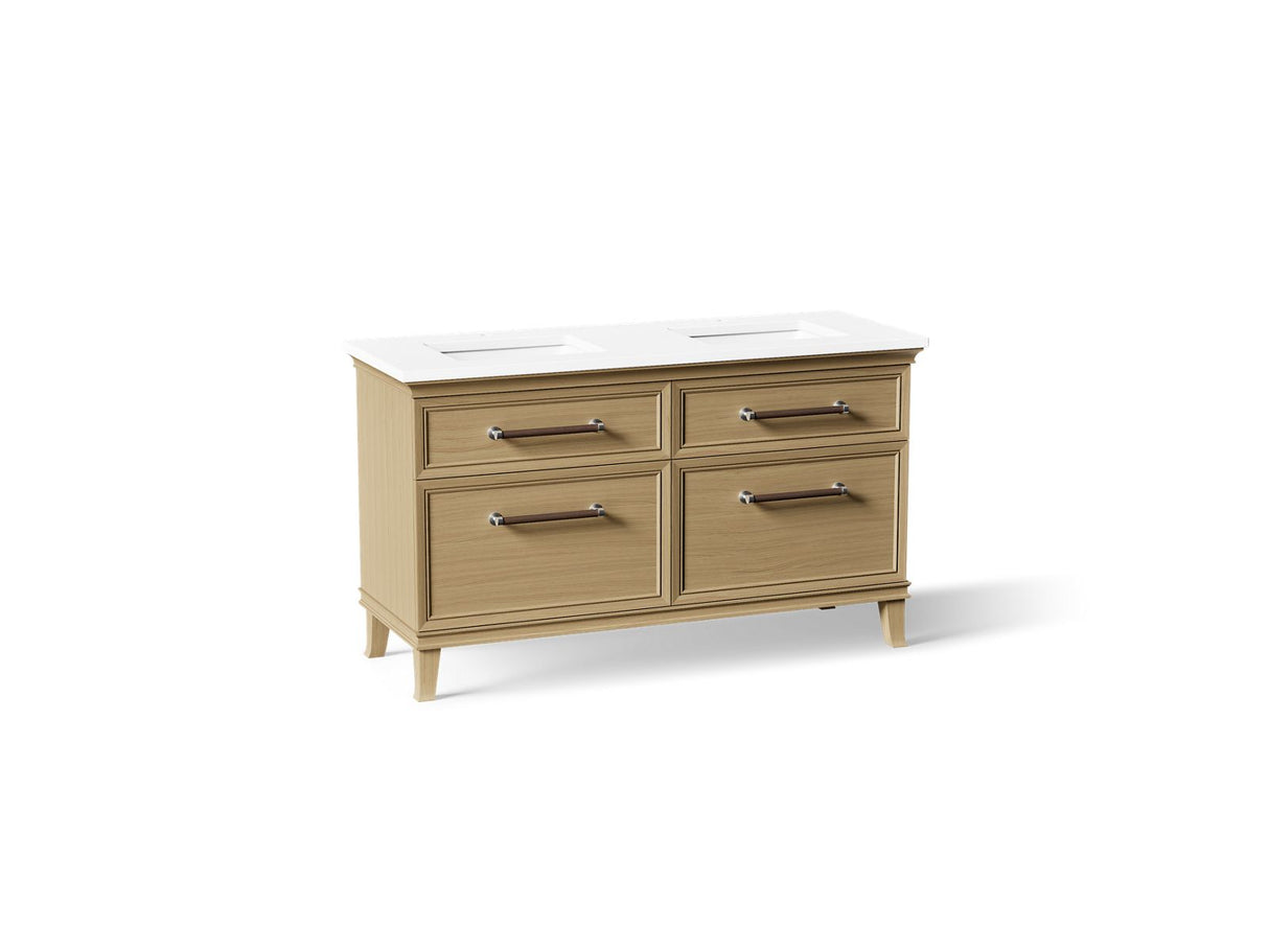 Artifacts™ 60" bathroom vanity cabinet with sinks and quartz top