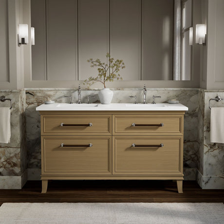 Artifacts™ 60" bathroom vanity cabinet with sinks and quartz top