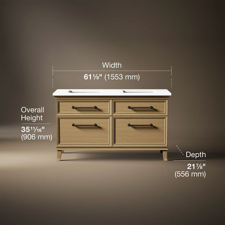 Artifacts™ 60" bathroom vanity cabinet with sinks and quartz top
