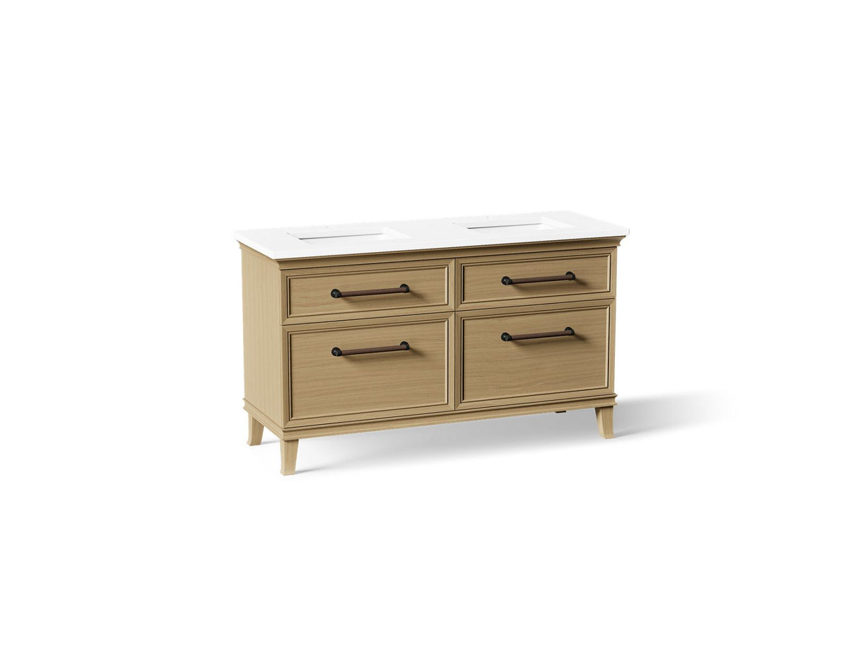 Artifacts™ 60" bathroom vanity cabinet with sinks and quartz top