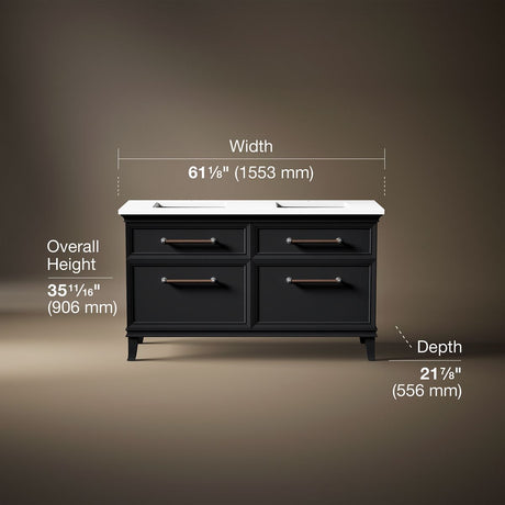 Artifacts™ 60" bathroom vanity cabinet with sinks and quartz top