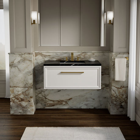 Lodern® 36" wall-hung bathroom vanity cabinet with sink and quartz top