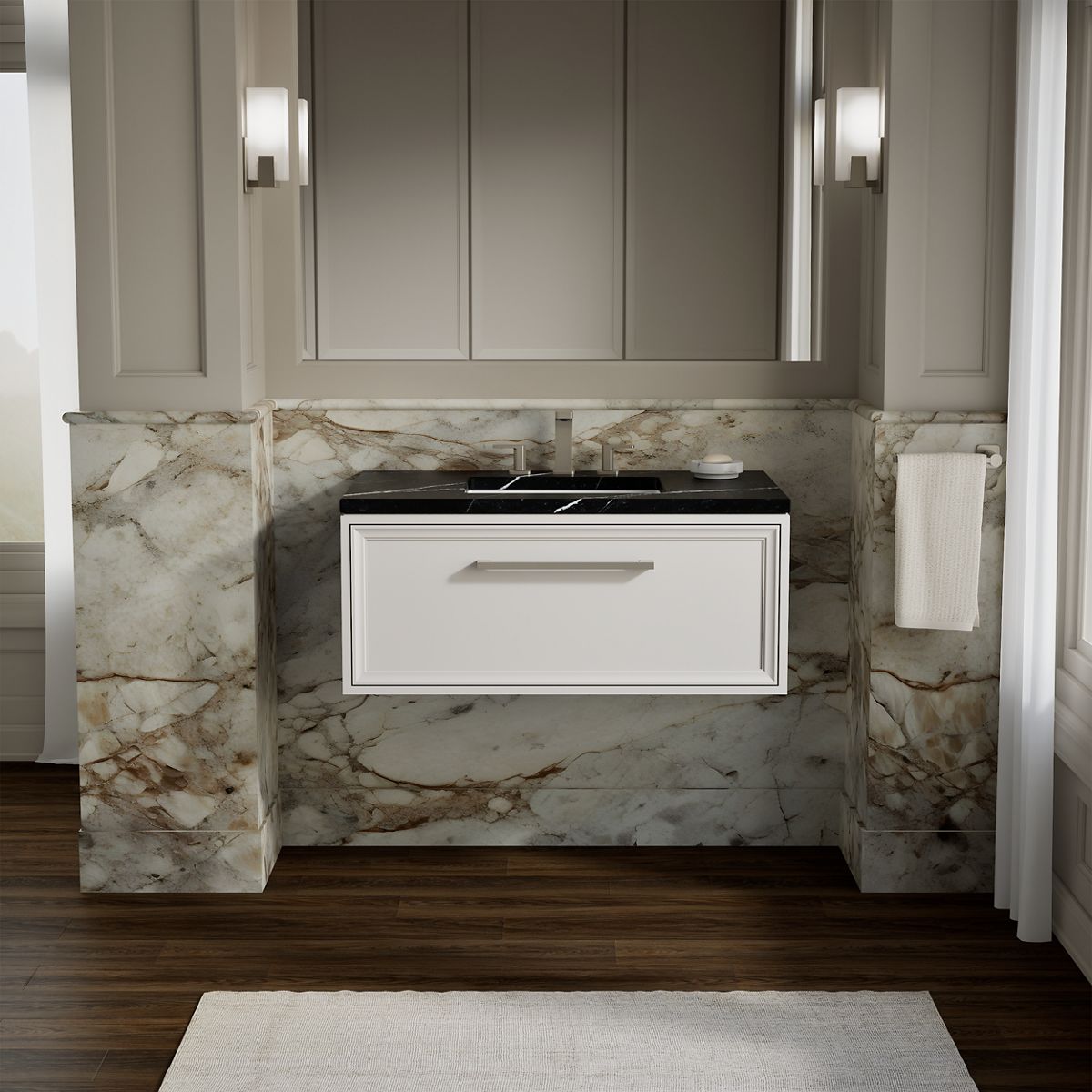 Lodern® 36" wall-hung bathroom vanity cabinet with sink and quartz top