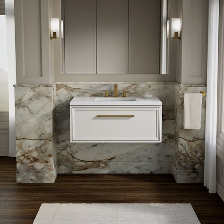 Lodern® 36" wall-hung bathroom vanity cabinet with sink and quartz top