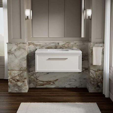 Lodern® 36" wall-hung bathroom vanity cabinet with sink and quartz top
