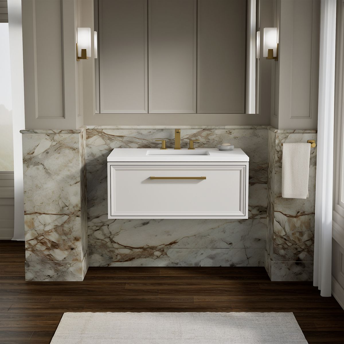 Lodern® 36" wall-hung bathroom vanity cabinet with sink and quartz top