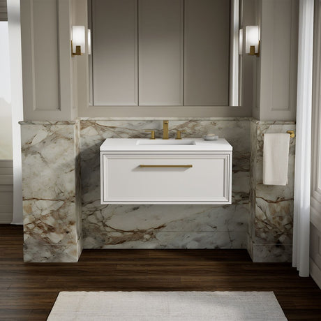 Lodern® 36" wall-hung bathroom vanity cabinet with sink and quartz top