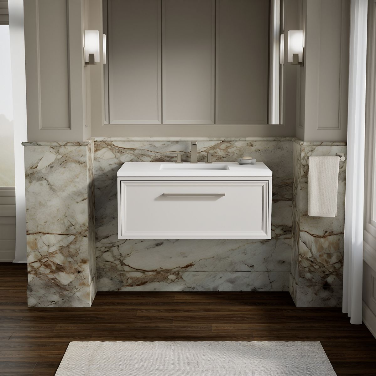 Lodern® 36" wall-hung bathroom vanity cabinet with sink and quartz top