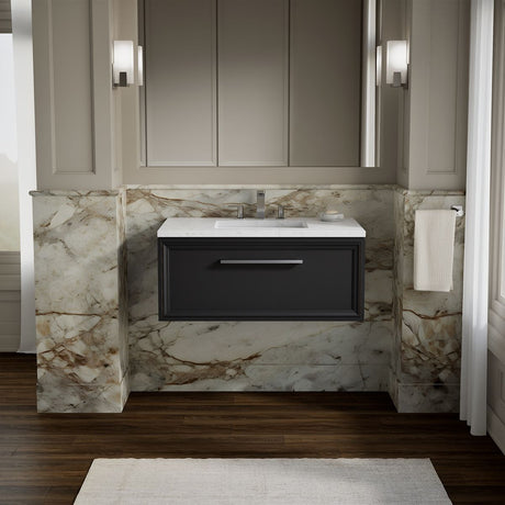 Lodern® 36" wall-hung bathroom vanity cabinet with sink and quartz top