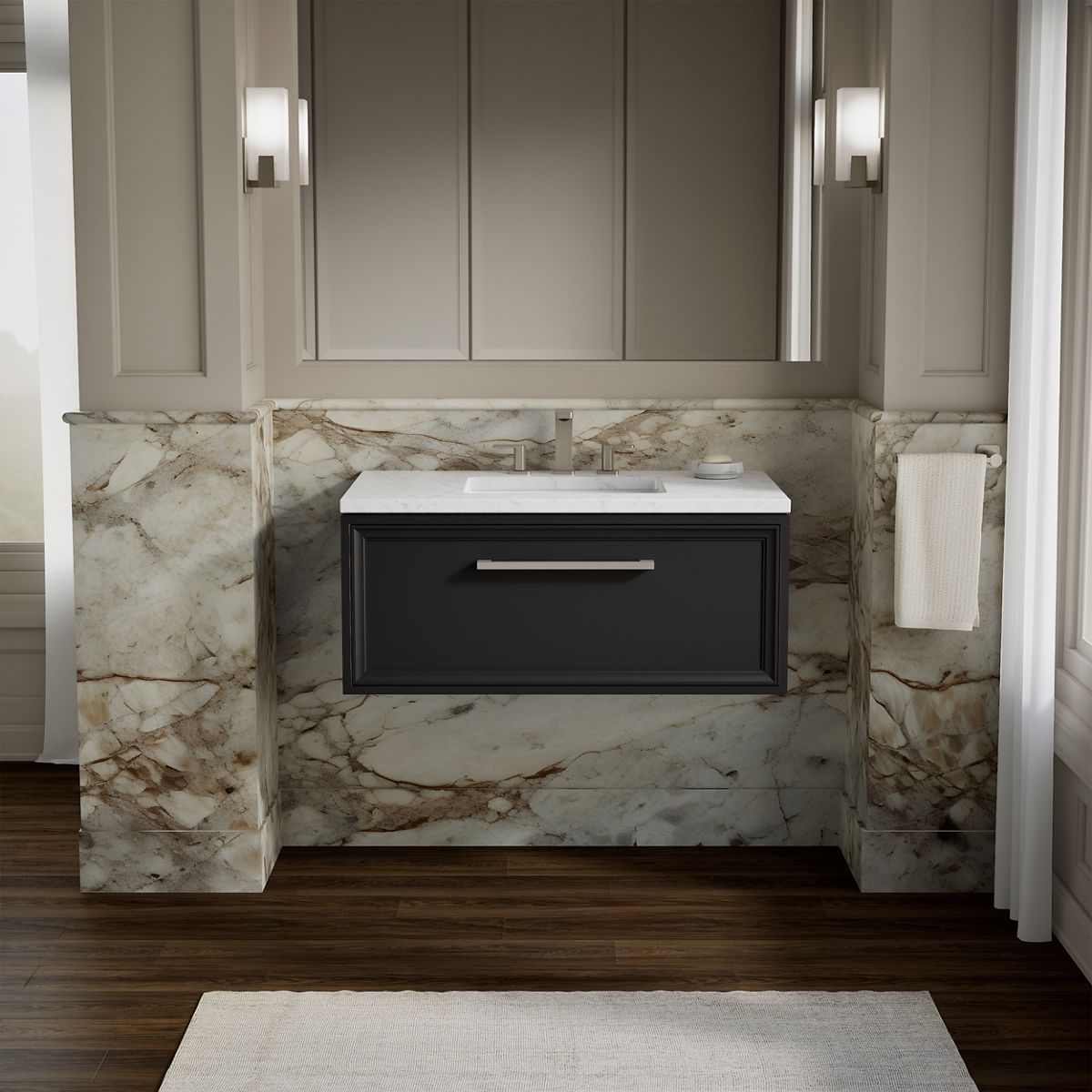 Lodern® 36" wall-hung bathroom vanity cabinet with sink and quartz top