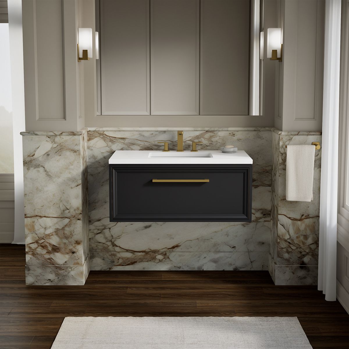 Lodern® 36" wall-hung bathroom vanity cabinet with sink and quartz top