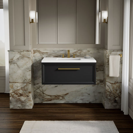 Lodern® 36" wall-hung bathroom vanity cabinet with sink and quartz top