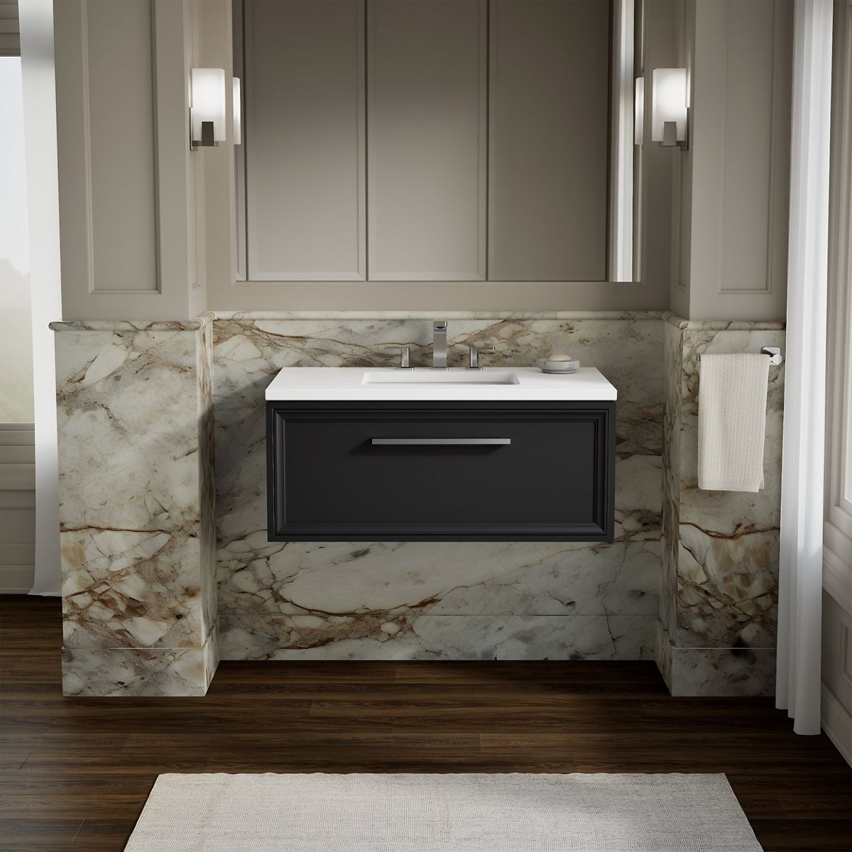Lodern® 36" wall-hung bathroom vanity cabinet with sink and quartz top