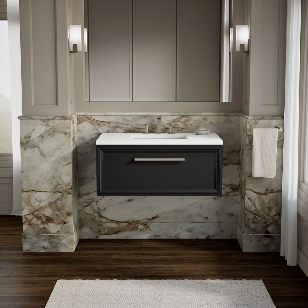 Lodern® 36" wall-hung bathroom vanity cabinet with sink and quartz top