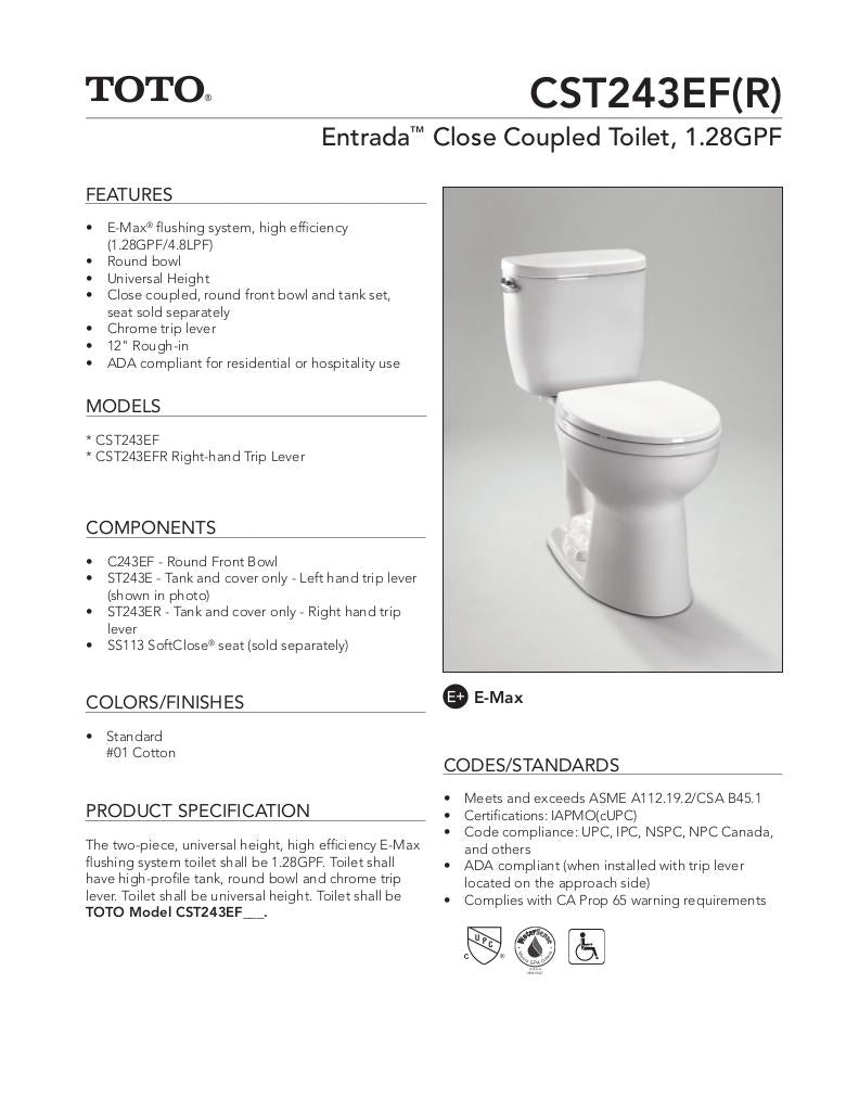 Entrada Close Coupled Round Toilet 1.28GPF