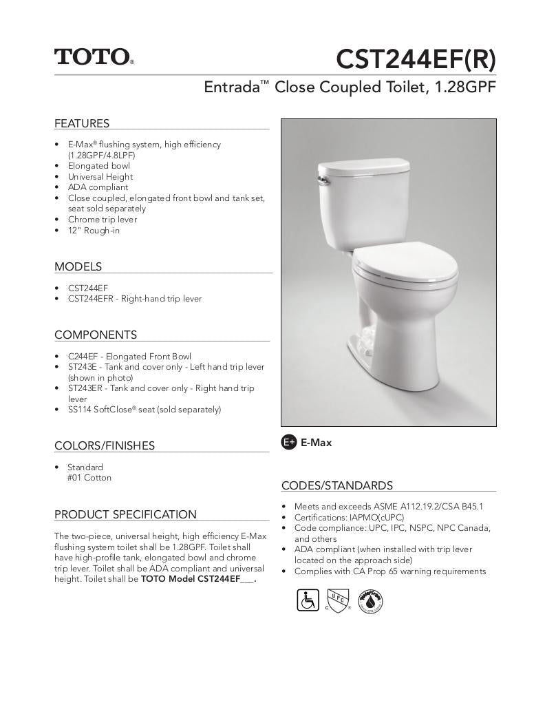 Entrada Close Coupled Elongated Toilet 1.28GPF