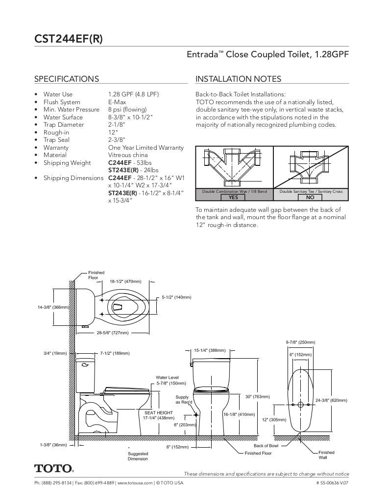 Entrada Close Coupled Elongated Toilet 1.28GPF