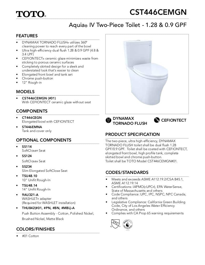 AquiaIV Toilet - 1.28 GPF & 0.9 GPF, Elongated Bowl - New
