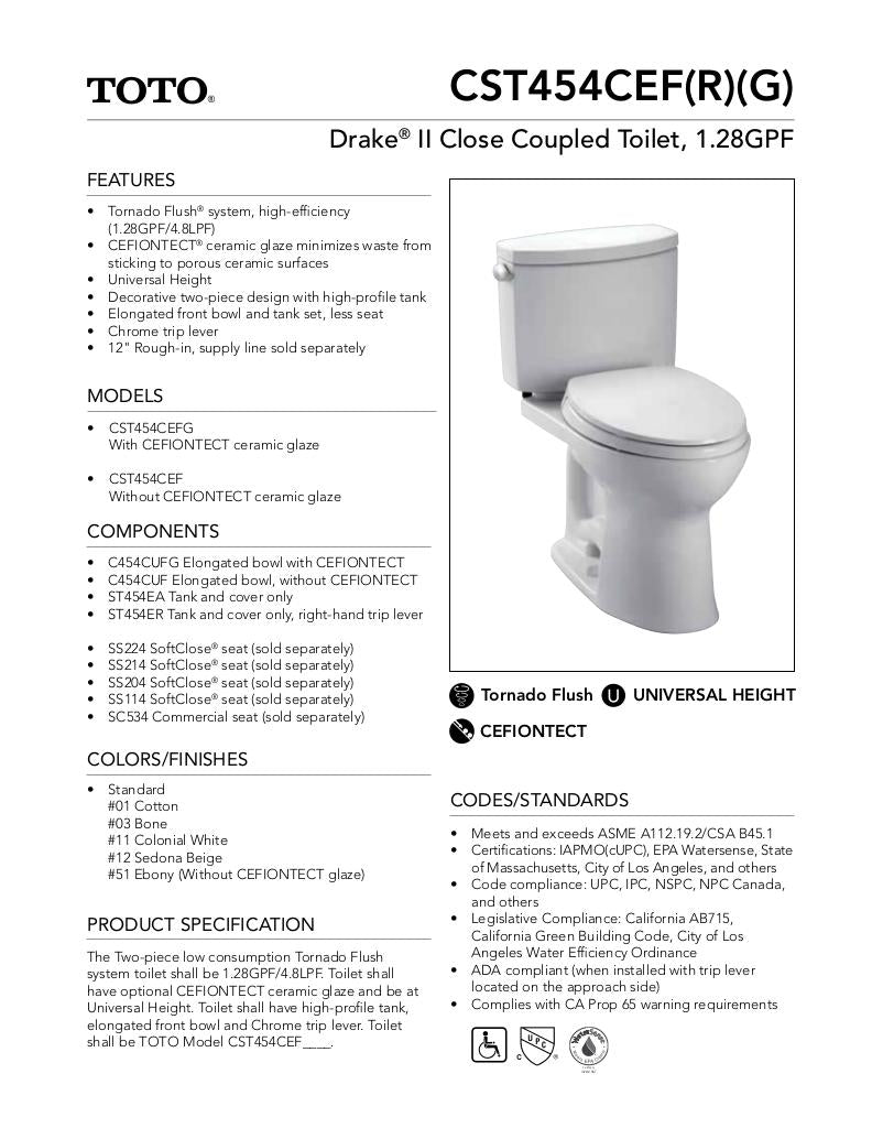 Drake II Two-Piece Toilet, 1.28 GPF, Elongated Bowl