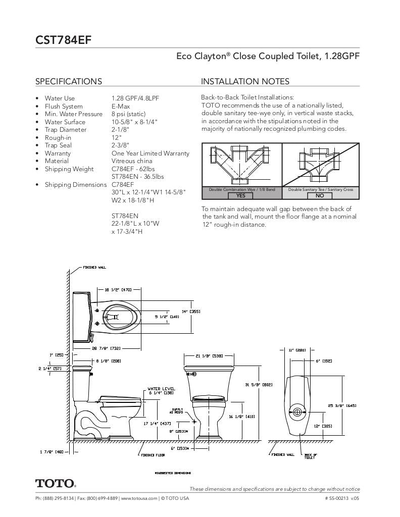 Eco Clayton Two-Piece Toilet, 1.28 GPF, Elongated Bowl