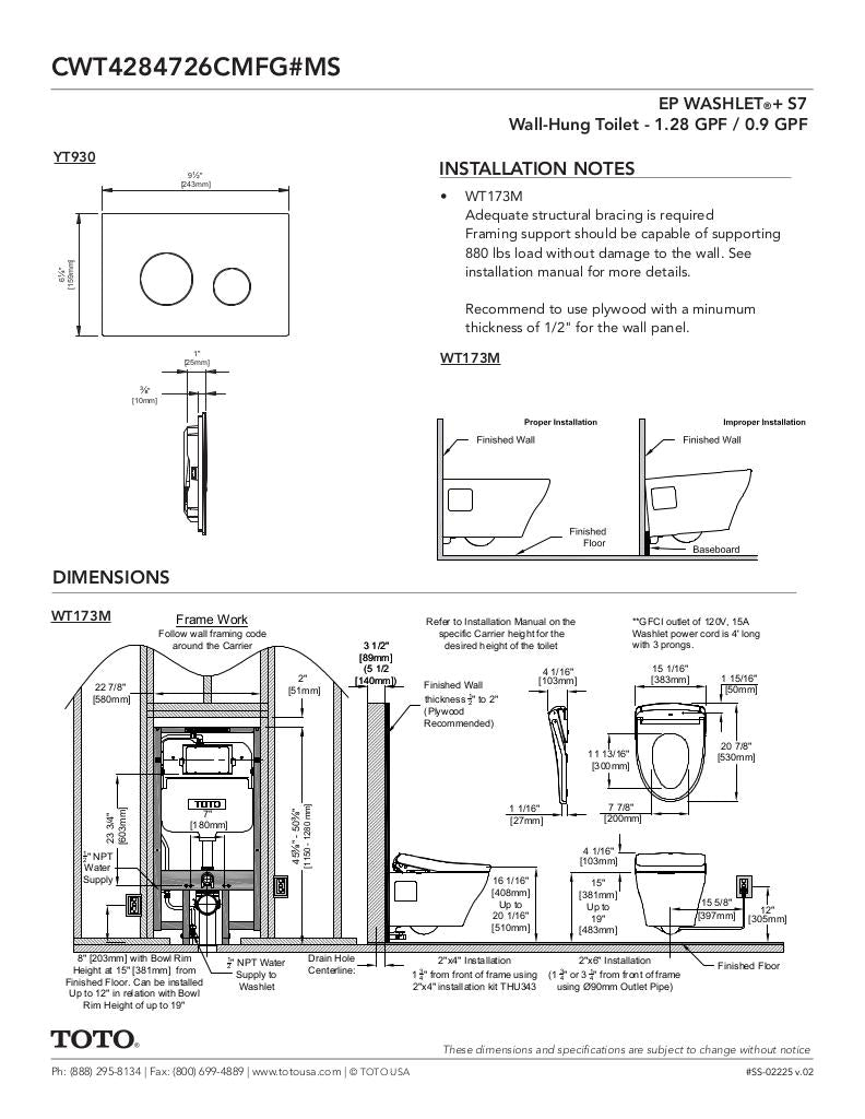 EPWASHLET + S7 Wall-Hung Toilet - 1.28 GPF & 0.9 GPF