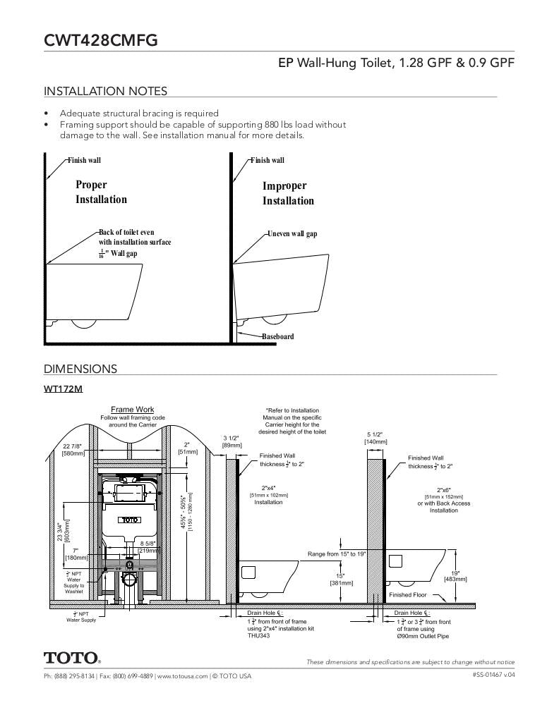 EP Wall-Hung Dual-Flush Toilet, 1.28 GPF & 0.9 GPF with DUOFIT In-Wall-Tank-Kit