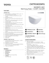 NEOREST WX1 Wall-Hung Toilet - 1.2 GPF & 0.8 GPF