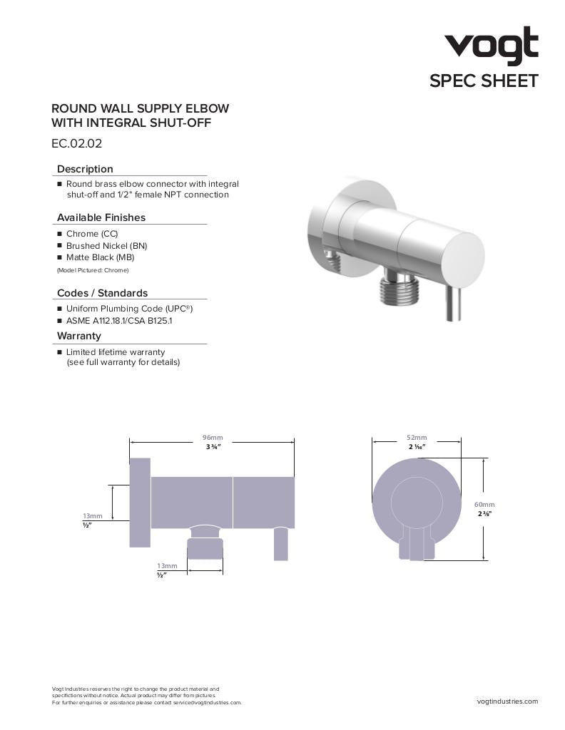 ROUND BRASS ELBOW CONNECTOR WITH SHUT-OFF
