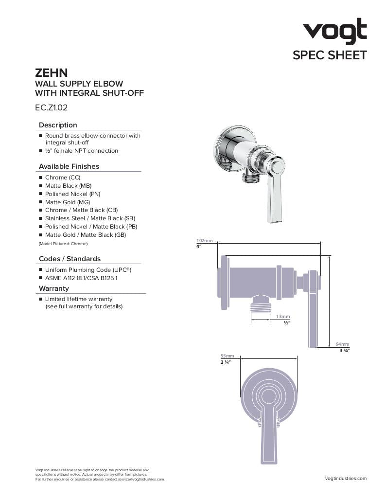 ZEHN ELBOW CONNECTOR WITH SHUT-OFF