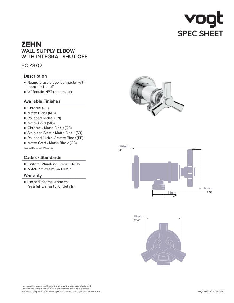 ZEHN ELBOW CONNECTOR WITH SHUT-OFF