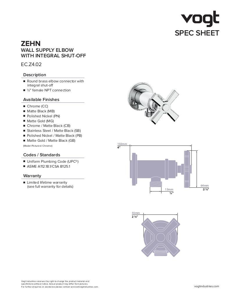 ZEHN ELBOW CONNECTOR WITH SHUT-OFF