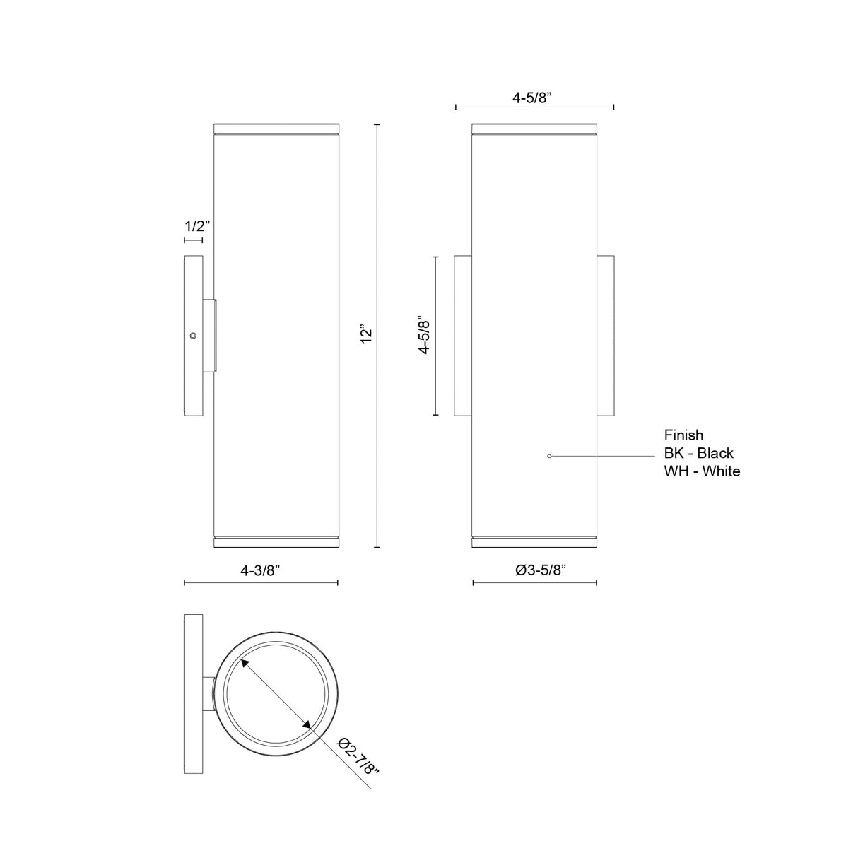 Kuzco Architectural Nordic 12-in (3-in Dia.) Exterior Wall
