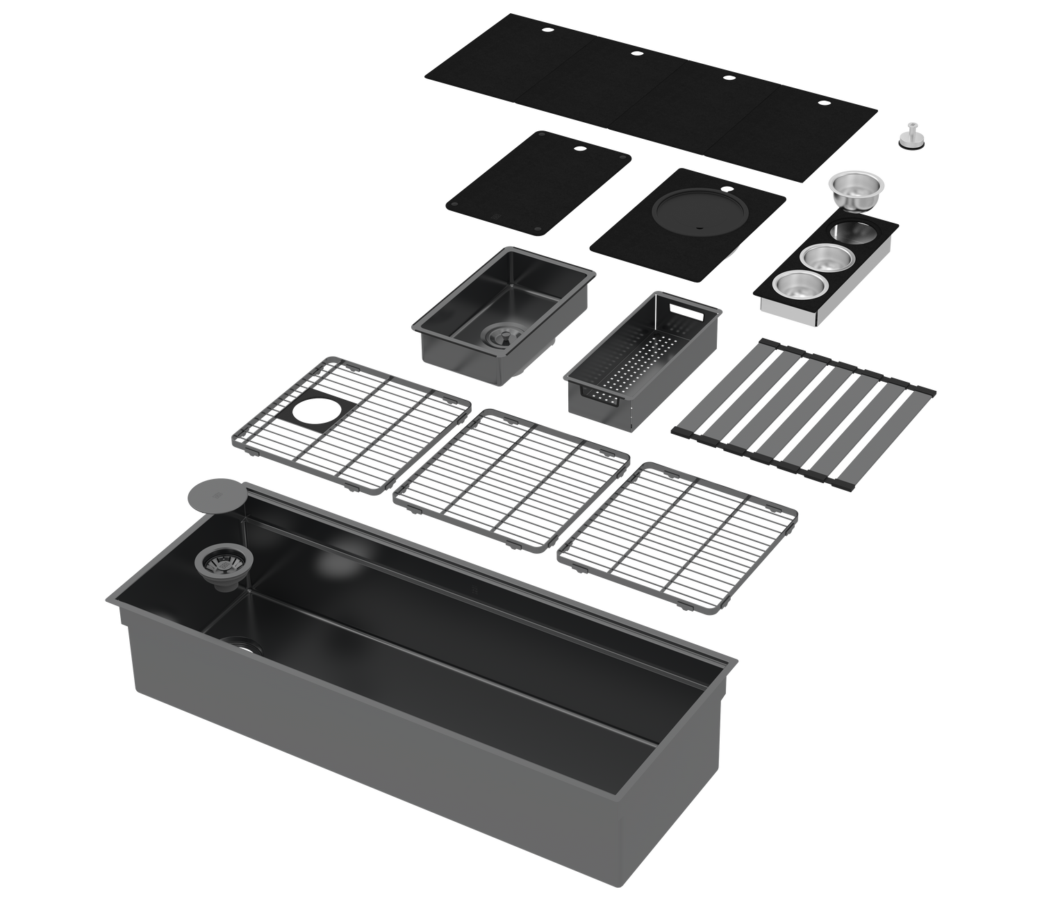 Integrato Q - Black Pearl 44" Black Pearl 2-Tier Workstation Sink + Accessories Kit