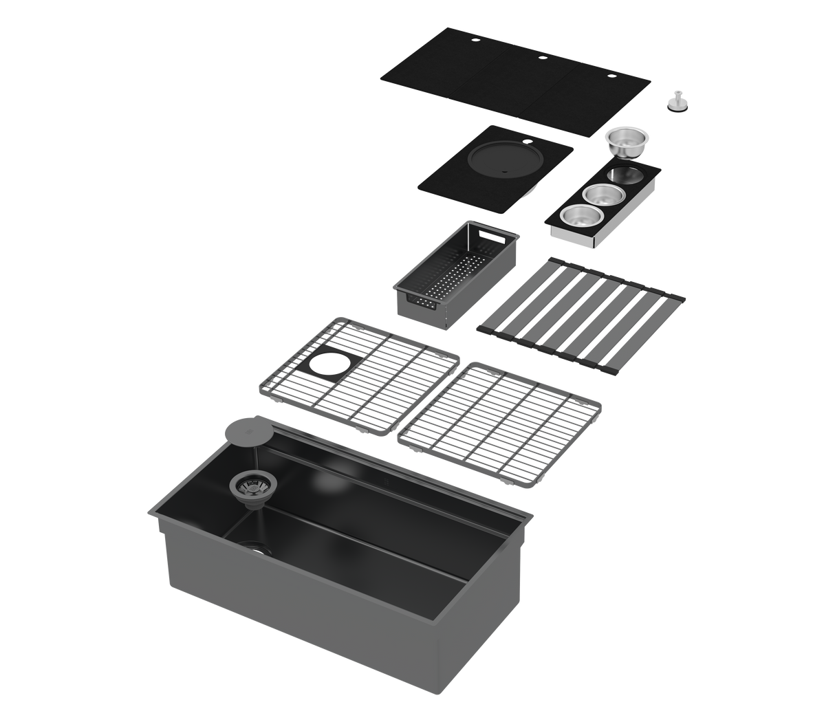 Integrato Q - Black Pearl 31" Black Pearl 2-Tier Workstation Sink + Accessories Kit