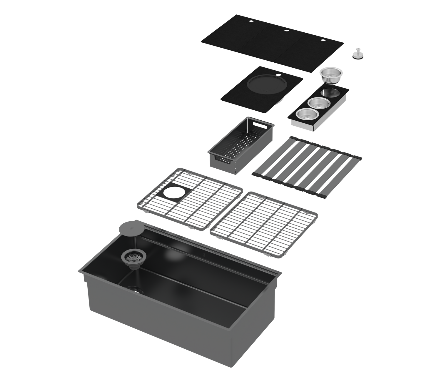 Integrato Q - Black Pearl 31" Black Pearl 2-Tier Workstation Sink + Accessories Kit